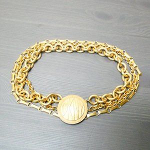 Vintage DKNY Chunky Three Strand Chain Gold Tone Statement Necklace 16" Choker